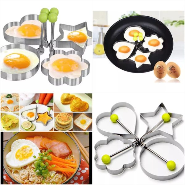 Pack Of 4 New Mould Style Fried Egg Pancake Shaper | Egg Shaper Kitchen Tools Star, Heart, Round, Flower