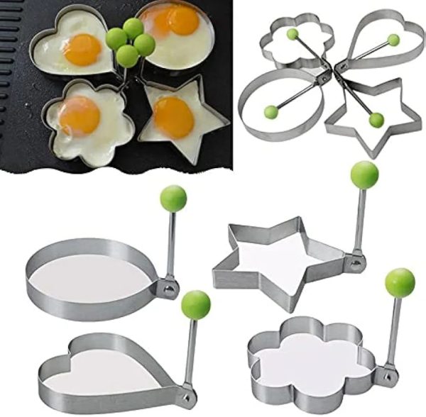 Pack Of 4 New Mould Style Fried Egg Pancake Shaper | Egg Shaper Kitchen Tools Star, Heart, Round, Flower